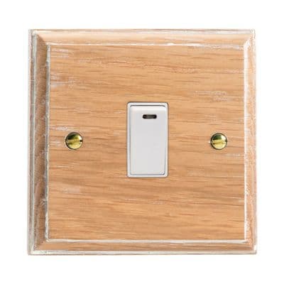 Varilight XK20NLOW Kilnwood Limed Oak 1 Gang 20A Double Pole Switch + Neon Indicator
