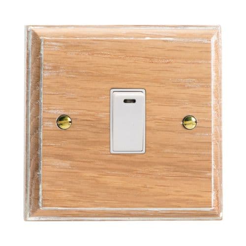 Varilight XK20NLOW Kilnwood Limed Oak 1 Gang 20A Double Pole Switch + Neon Indicator