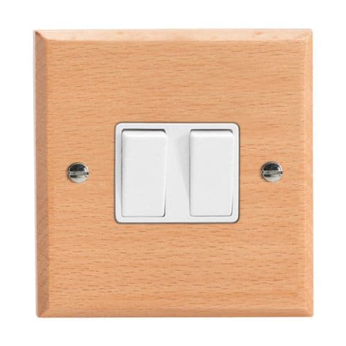 Varilight XK2BEW Kilnwood Scandic Beech 2 Gang 10A 1 or 2 Way Rocker Light Switch