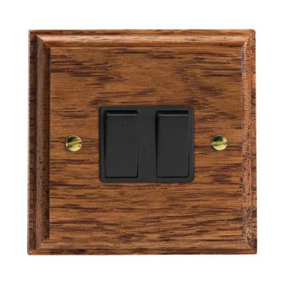 Varilight XK2MOB Kilnwood Medium Oak 2 Gang 10A 1 or 2 Way Rocker Light Switch