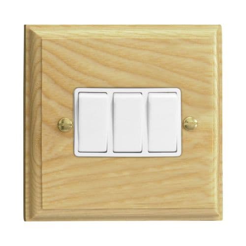 Varilight XK3AW Kilnwood Ash 3 Gang 10A 1 or 2 Way Rocker Light Switch