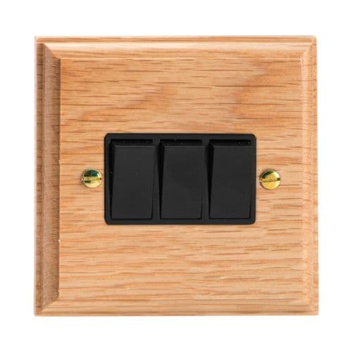 Varilight XK3OB Kilnwood Oak 3 Gang 10A 1 or 2 Way Rocker Light Switch