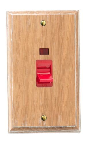 Varilight XK45NLOW Kilnwood Limed Oak 45A DP Cooker Switch Vertical Twin Plate + Neon