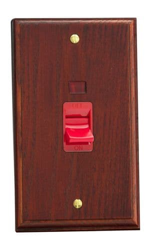 Varilight XK45NMB Kilnwood Mahogany 45A DP Cooker Switch Vertical Twin Plate + Neon