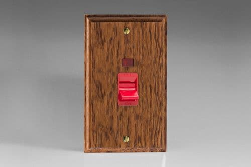Varilight XK45NMOB Kilnwood Medium Oak 45A DP Cooker Switch Vertical Twin Plate + Neon