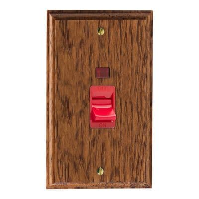 Varilight XK45NMOB Kilnwood Medium Oak 45A DP Cooker Switch Vertical Twin Plate + Neon