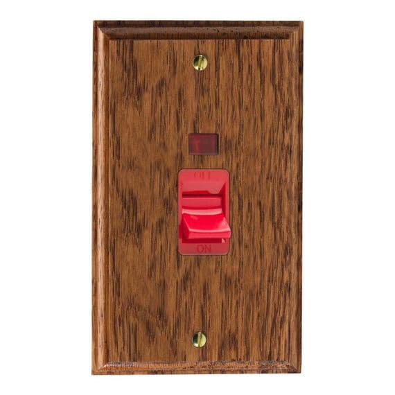 Varilight XK45NMOB Kilnwood Medium Oak 45A DP Cooker Switch Vertical Twin Plate + Neon