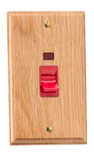 Varilight XK45NOB Kilnwood Oak 45A DP Cooker Switch Vertical Twin Plate + Neon