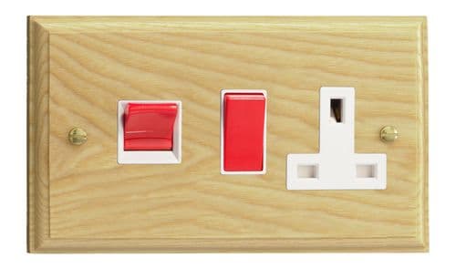 Varilight XK45PAW Kilnwood Ash 45A DP Cooker Switch + 13A Switched Socket