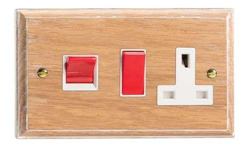 Varilight XK45PLOW Kilnwood Limed Oak 45A DP Cooker Switch + 13A Switched Socket