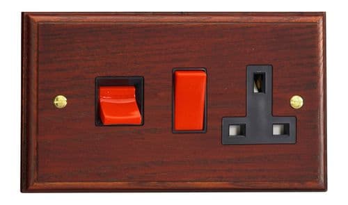 Varilight XK45PMB Kilnwood Mahogany 45A DP Cooker Switch + 13A Switched Socket