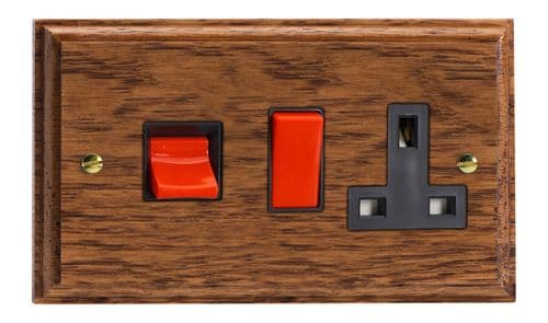Varilight XK45PMOB Kilnwood Medium Oak 45A DP Cooker Switch + 13A Switched Socket