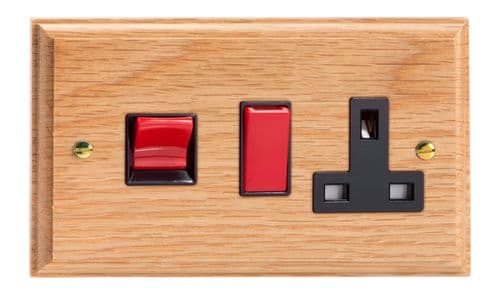 Varilight XK45POB Kilnwood Oak 45A DP Cooker Switch + 13A Switched Socket