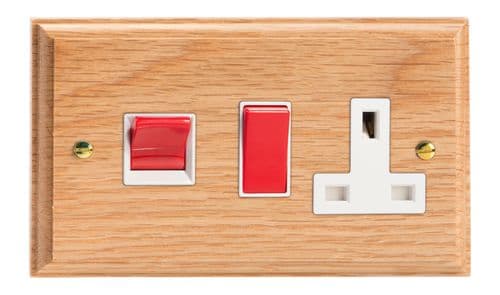 Varilight XK45POW Kilnwood Oak 45A DP Cooker Switch + 13A Switched Socket