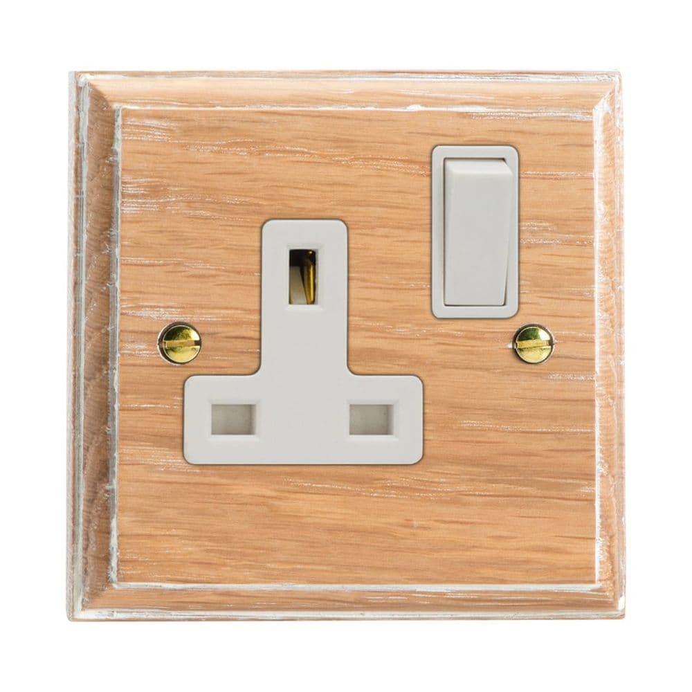 Varilight XK4LOW Kilnwood Limed Oak 1 Gang 13A DP Single Switched Plug Socket