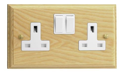 Varilight XK5AW Kilnwood Ash 2 Gang Double 13A Switched Plug Socket