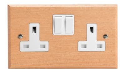 Varilight XK5BEW Kilnwood Scandic Beech 2 Gang Double 13A Switched Plug Socket