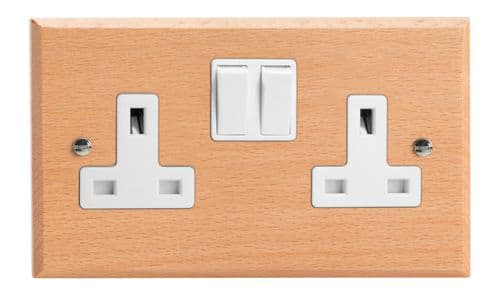 Varilight XK5BEW Kilnwood Scandic Beech 2 Gang Double 13A Switched Plug Socket