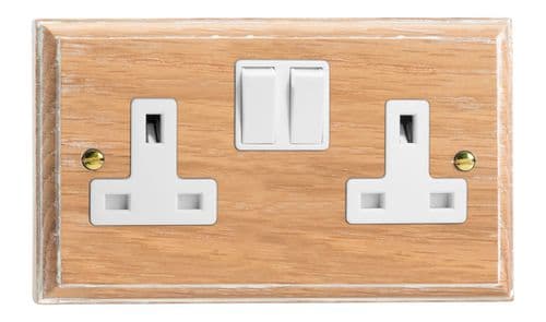 Varilight XK5LOW Kilnwood Limed Oak 2 Gang Double 13A Switched Plug Socket