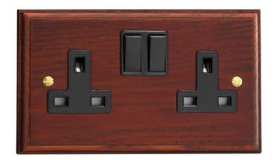 Varilight XK5MB Kilnwood Mahogany 2 Gang Double 13A Switched Plug Socket