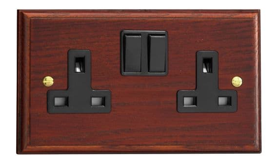 Varilight XK5MB Kilnwood Mahogany 2 Gang Double 13A Switched Plug Socket