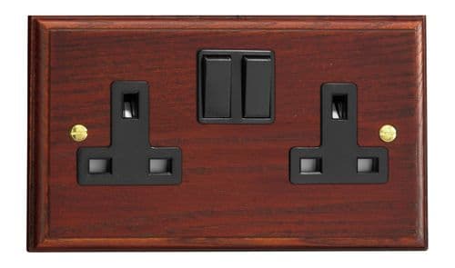 Varilight XK5MB Kilnwood Mahogany 2 Gang Double 13A Switched Plug Socket