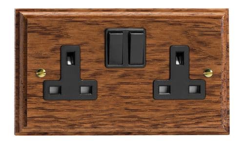 Varilight XK5MOB Kilnwood Medium Oak 2 Gang Double 13A Switched Plug Socket