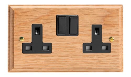 Varilight XK5OB Kilnwood Oak 2 Gang Double 13A Switched Plug Socket