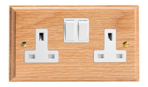Varilight XK5OW Kilnwood Oak 2 Gang Double 13A Switched Plug Socket
