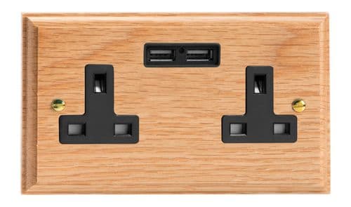 Varilight XK5U2OB Kilnwood Oak 2 Gang Double 13A Unswitched Plug Socket 2.1A USB