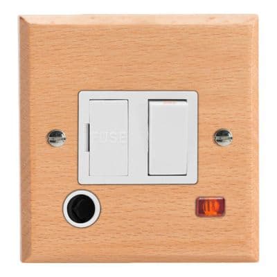 Varilight XK6FONBEW Kilnwood Scandic Beech 13A Switched Fused Spur + Neon + Flex Outlet