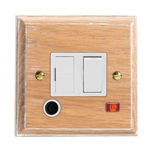Varilight XK6FONLOW Kilnwood Limed Oak 1 Gang 13A Switched Fused Spur + Neon + Flex Outlet