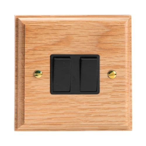 Varilight XK71OB Kilnwood Oak 2 Gang 10A Rocker Light Switch (1 x Intermediate 1 x 2W)