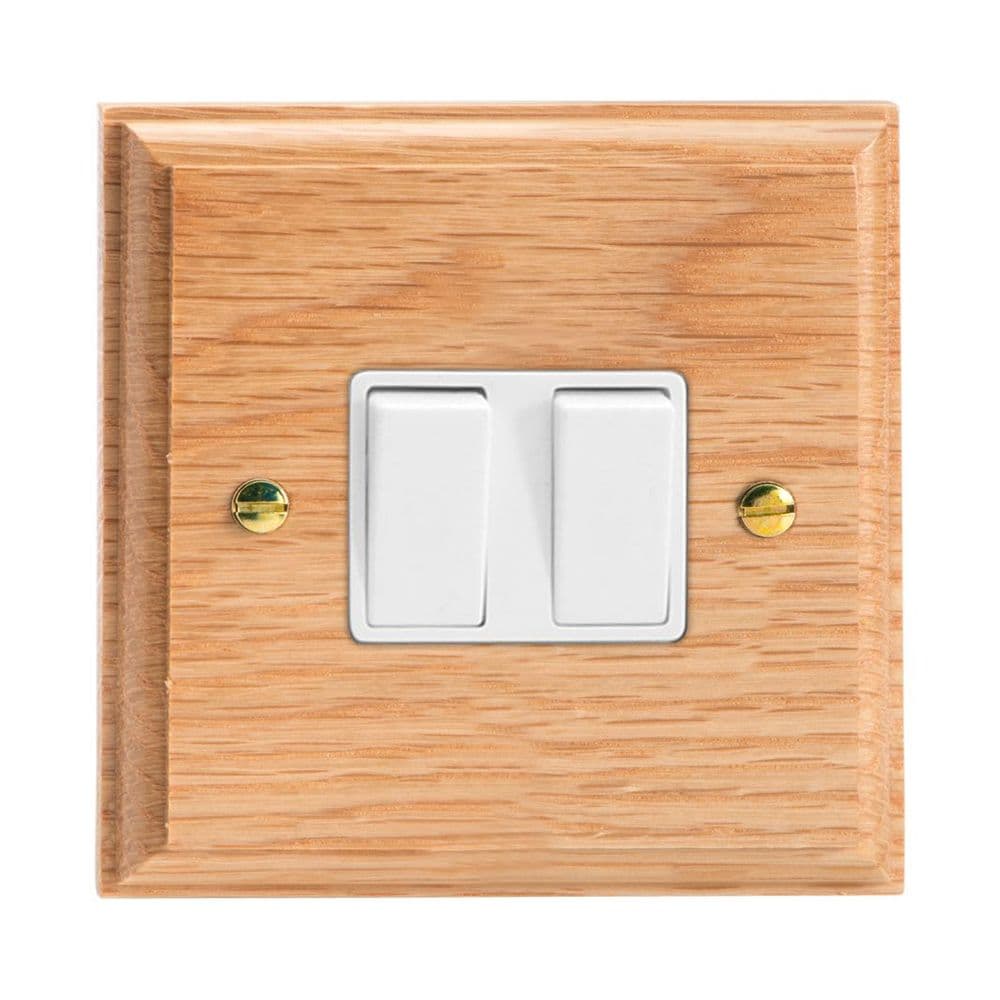 Varilight XK71OW Kilnwood Oak 2 Gang 10A Rocker Light Switch (1 x Intermediate 1 x 2W)