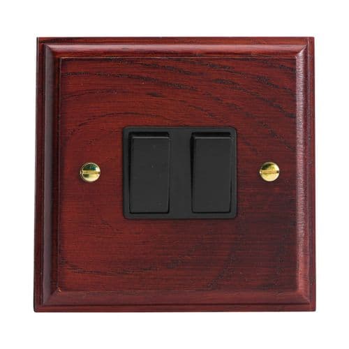 Varilight XK77MB Kilnwood Mahogany 2 Gang 10A Intermediate Rocker Light Switch