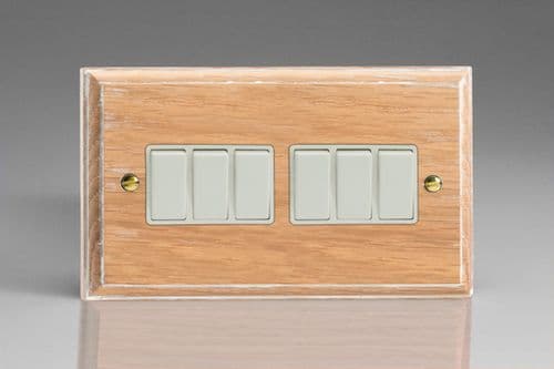Varilight XK96LOW Kilnwood Limed Oak 6 Gang 10A 1 or 2 Way Rocker Light Switch