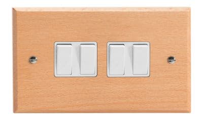 Varilight XK9BEW Kilnwood Scandic Beech 4 Gang 10A 1 or 2 Way Rocker Light Switch