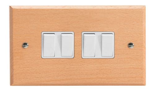 Varilight XK9BEW Kilnwood Scandic Beech 4 Gang 10A 1 or 2 Way Rocker Light Switch