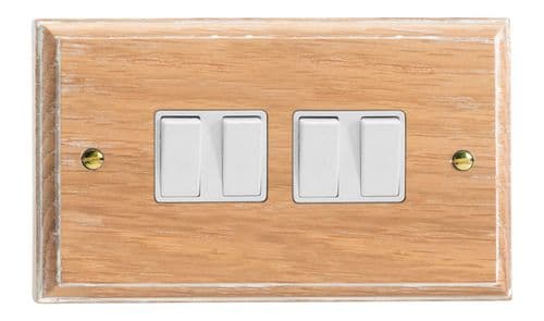 Varilight XK9LOW Kilnwood Limed Oak 4 Gang 10A 1 or 2 Way Rocker Light Switch