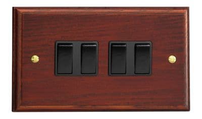 Varilight XK9MB Kilnwood Mahogany 4 Gang 10A 1 or 2 Way Rocker Light Switch