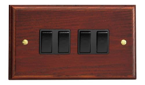 Varilight XK9MB Kilnwood Mahogany 4 Gang 10A 1 or 2 Way Rocker Light Switch