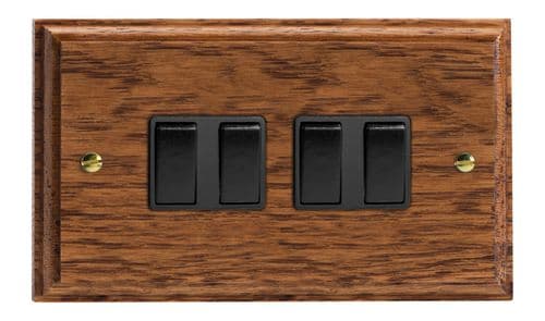 Varilight XK9MOB Kilnwood Medium Oak 4 Gang 10A 1 or 2 Way Rocker Light Switch