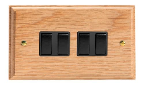 Varilight XK9OB Kilnwood Oak 4 Gang 10A 1 or 2 Way Rocker Light Switch