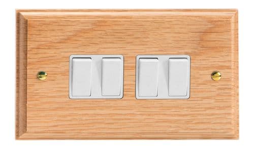 Varilight XK9OW Kilnwood Oak 4 Gang 10A 1 or 2 Way Rocker Light Switch