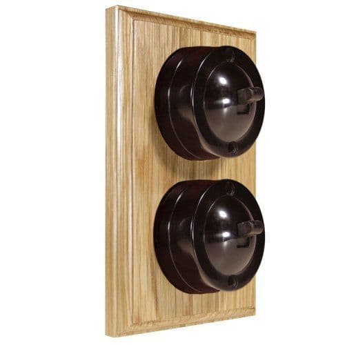 Varilight XKB2OH Kilnwood Oak 2 Gang 6A 2 Way Bakelite Dome Wooden Base Horizontal (twin wall box)
