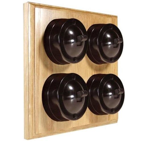 Varilight XKB4O Kilnwood Oak 4 Gang 6A 2 Way Bakelite Dome Wooden Base (Twin Wall Box)