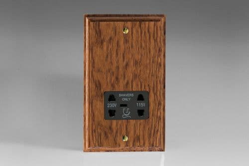 Varilight XKSSMOB Kilnwood Medium Oak Dual Voltage Shaver Socket 230V/115V