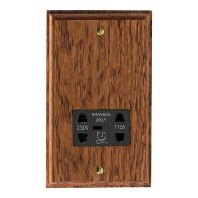 Varilight XKSSMOB Kilnwood Medium Oak Dual Voltage Shaver Socket 230V/115V