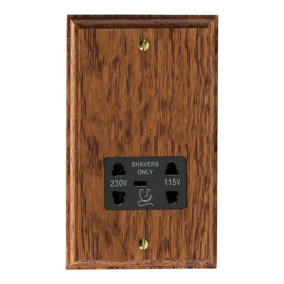 Varilight XKSSMOB Kilnwood Medium Oak Dual Voltage Shaver Socket 230V/115V