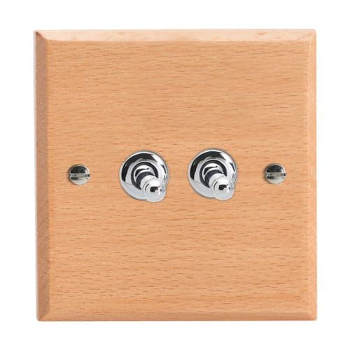 Varilight XKT2BE Kilnwood Scandic Beech 2 Gang 10A 1 or 2 Way Toggle Light Switch
